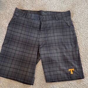 Bwear Men's Gray Plaid Shorts with Yellow 'T' Accent